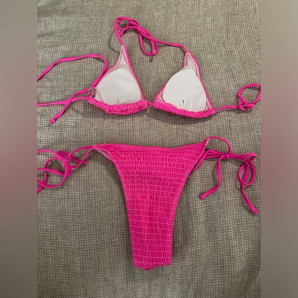 Smocked Halter Triangle Tie Side Bikini Swimsuit - Picture 5 of 5